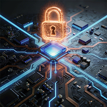 Digital security concept - lock and circuit board